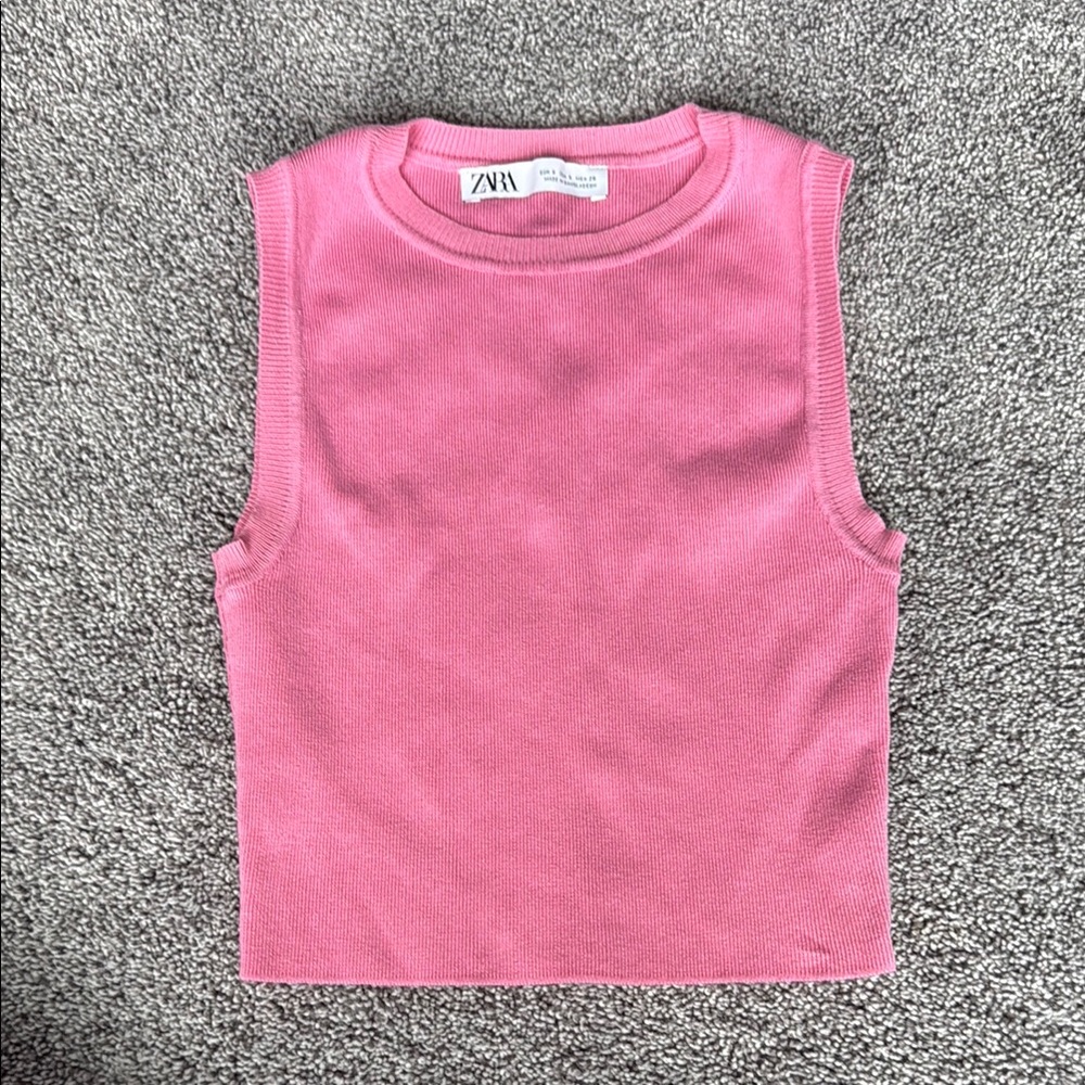 Zara Pink Tank Top Vibrant Sleeveless Crew Neck